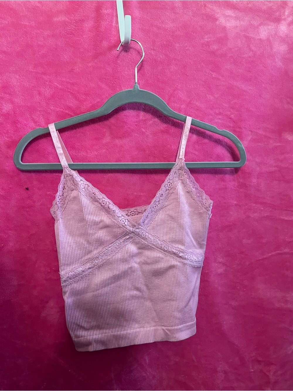 Pink Lace-Trim Ribbed Camisole Top